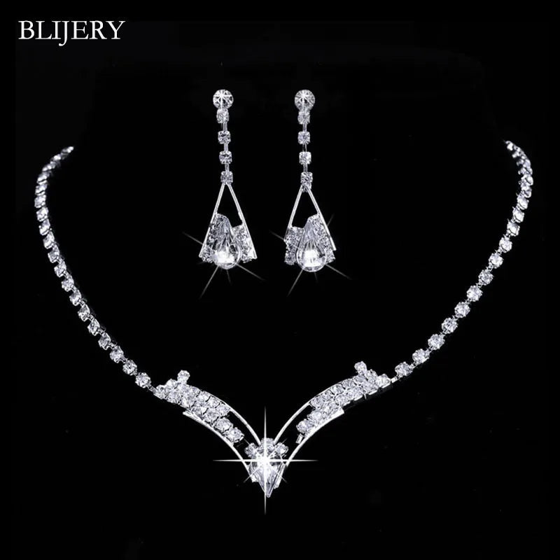 BLIJERY Crystal Bridal Jewellery Set