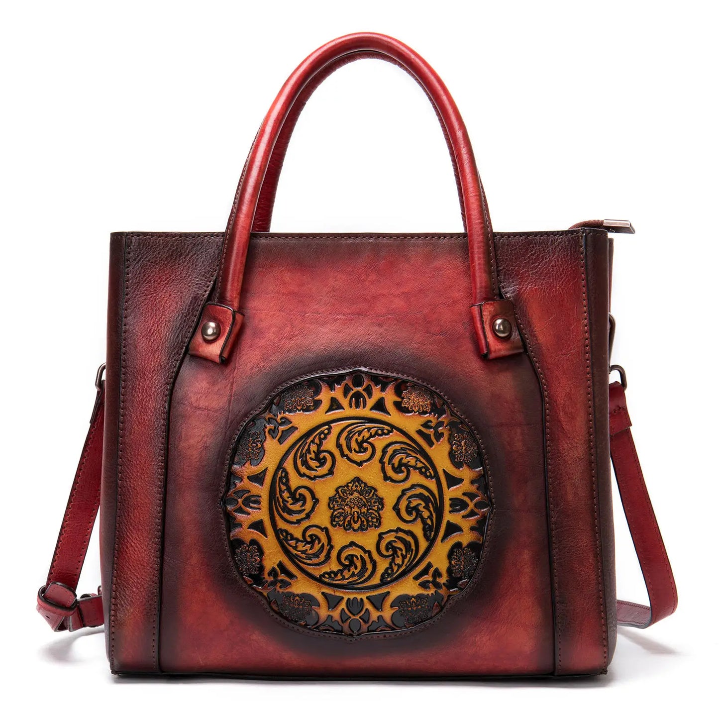 Vintage Elegance Embossed Genuine Leather Shoulder Bag - Glamourize 