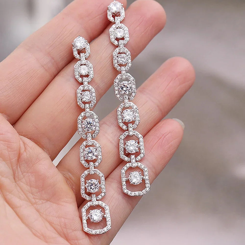 Radiant Geometric Cubic Zirconia Drop Earrings