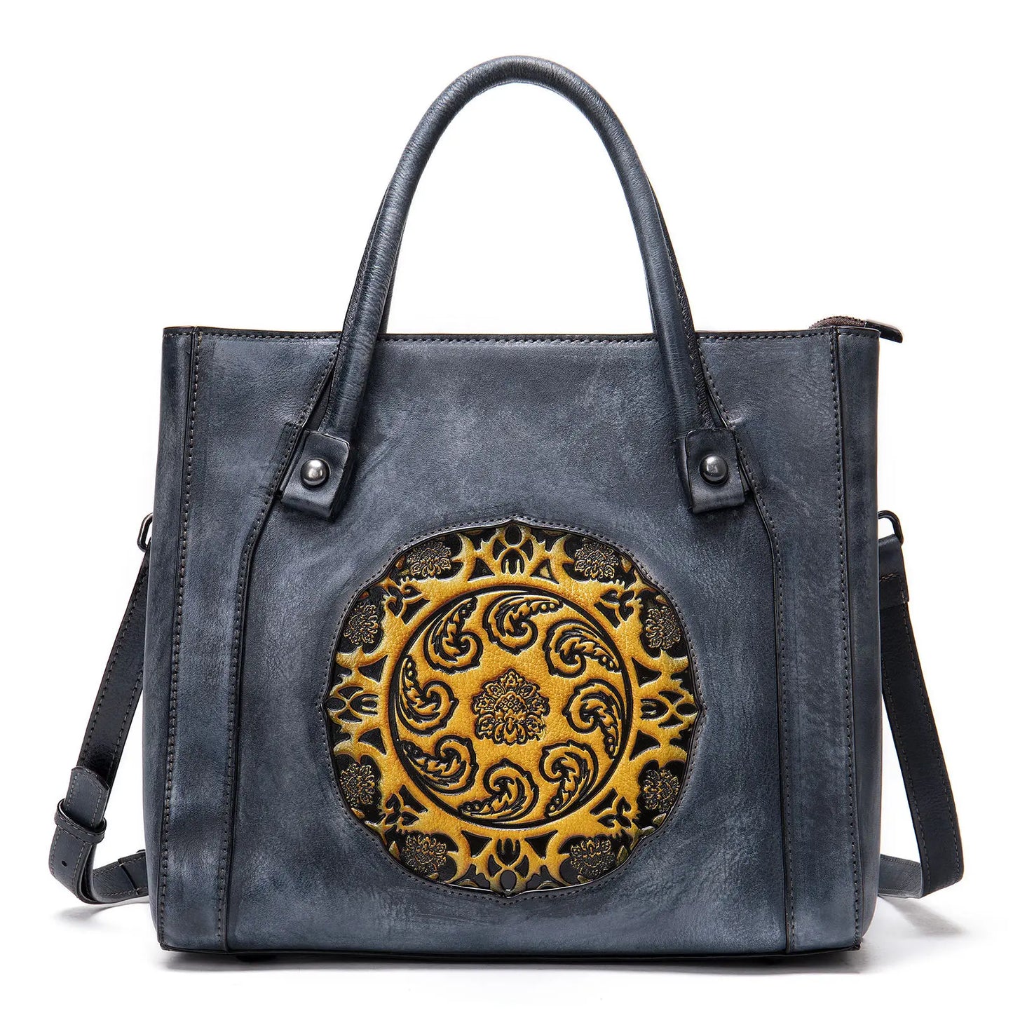 Vintage Elegance Embossed Genuine Leather Shoulder Bag - Glamourize 