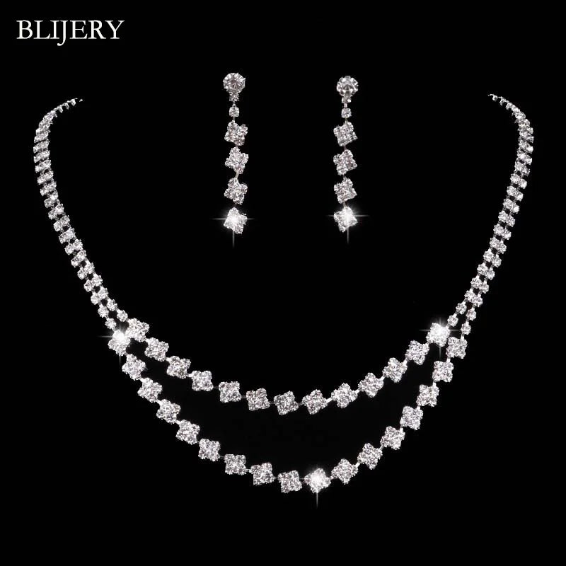 BLIJERY Crystal Bridal Jewellery Set