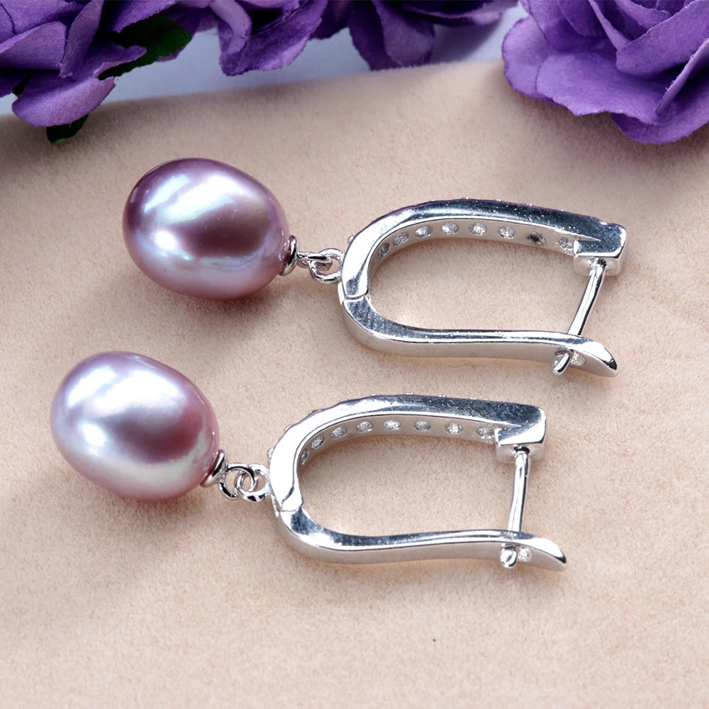 Lustrous Pearl Drop Earrings with Sparkling Cubic Zirconia in Sterling Silver