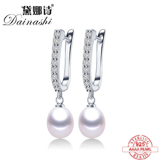 Lustrous Pearl Drop Earrings with Sparkling Cubic Zirconia in Sterling Silver