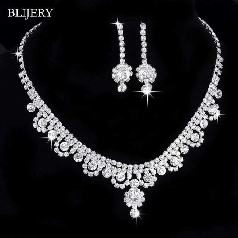 BLIJERY Crystal Bridal Jewellery Set