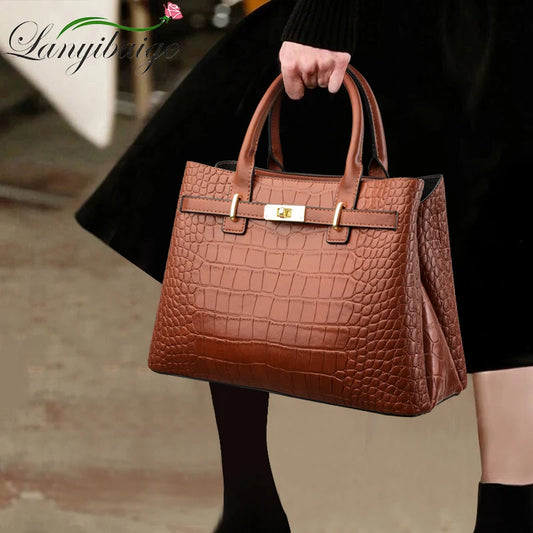 Chic Vegan Leather Luxury Crocodile Pattern Handbag - Glamourize 