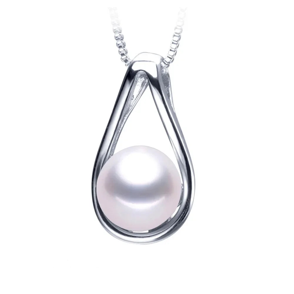 Lustrous Pearl Drop Pendant with Sparkling Cubic Zirconia in Sterling Silver