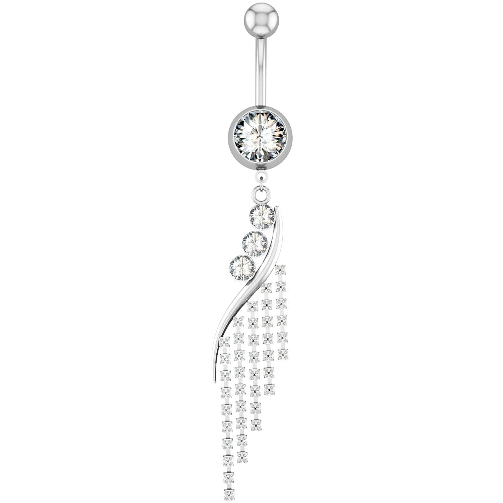 Trendy Stainless Steel & Cubic Zirconia Water Drop Belly Button Ring