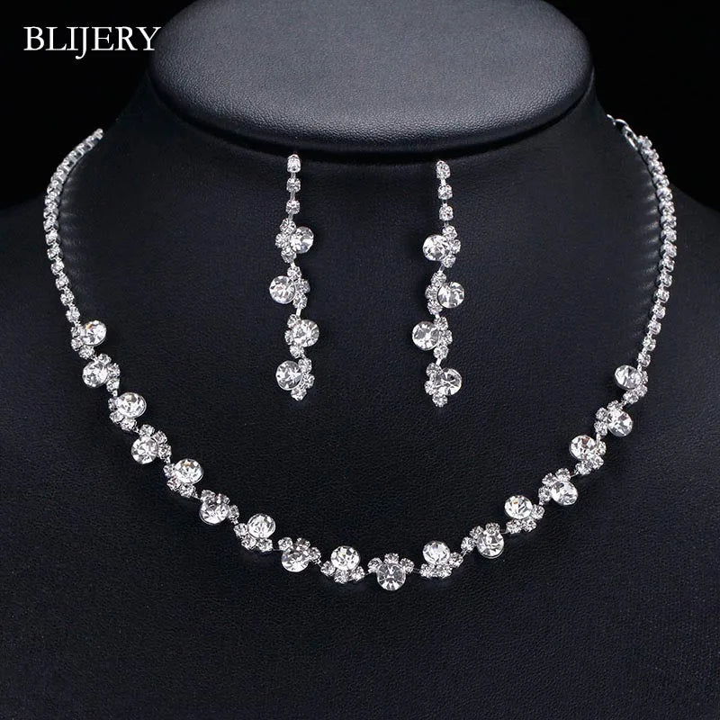 BLIJERY Crystal Bridal Jewellery Set