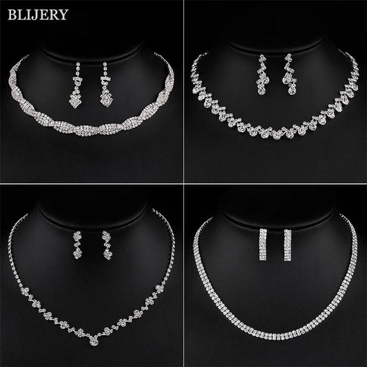 BLIJERY Crystal Bridal Jewellery Set