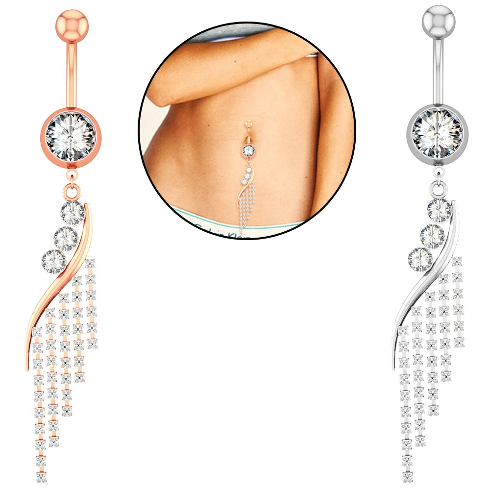 Trendy Stainless Steel & Cubic Zirconia Water Drop Belly Button Ring