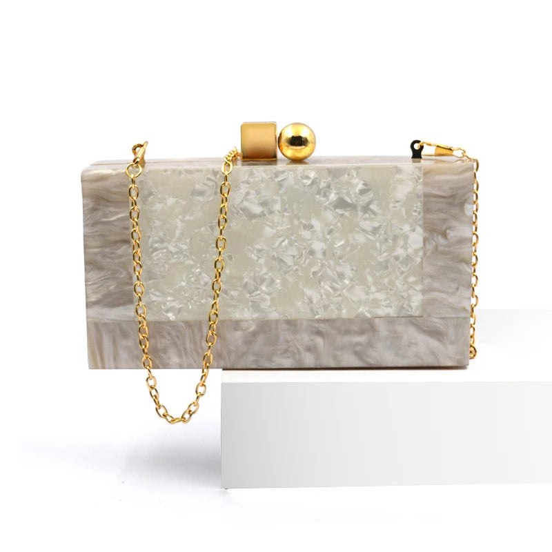 Modern Geometric Acrylic Clutch Bag with Gold Shoulder Chain - Glamourize 
