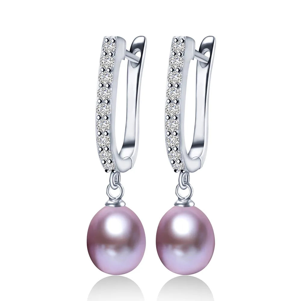 Lustrous Pearl Drop Earrings with Sparkling Cubic Zirconia in Sterling Silver