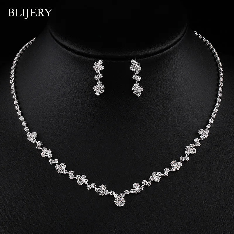 BLIJERY Crystal Bridal Jewellery Set