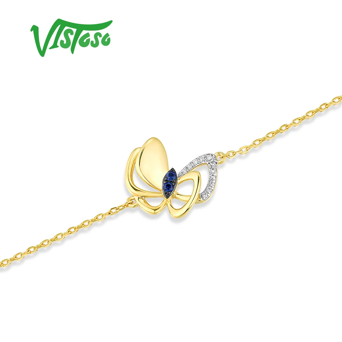 Sapphire Flutter - 14K Yellow Gold Butterfly Bracelet - Glamourize 