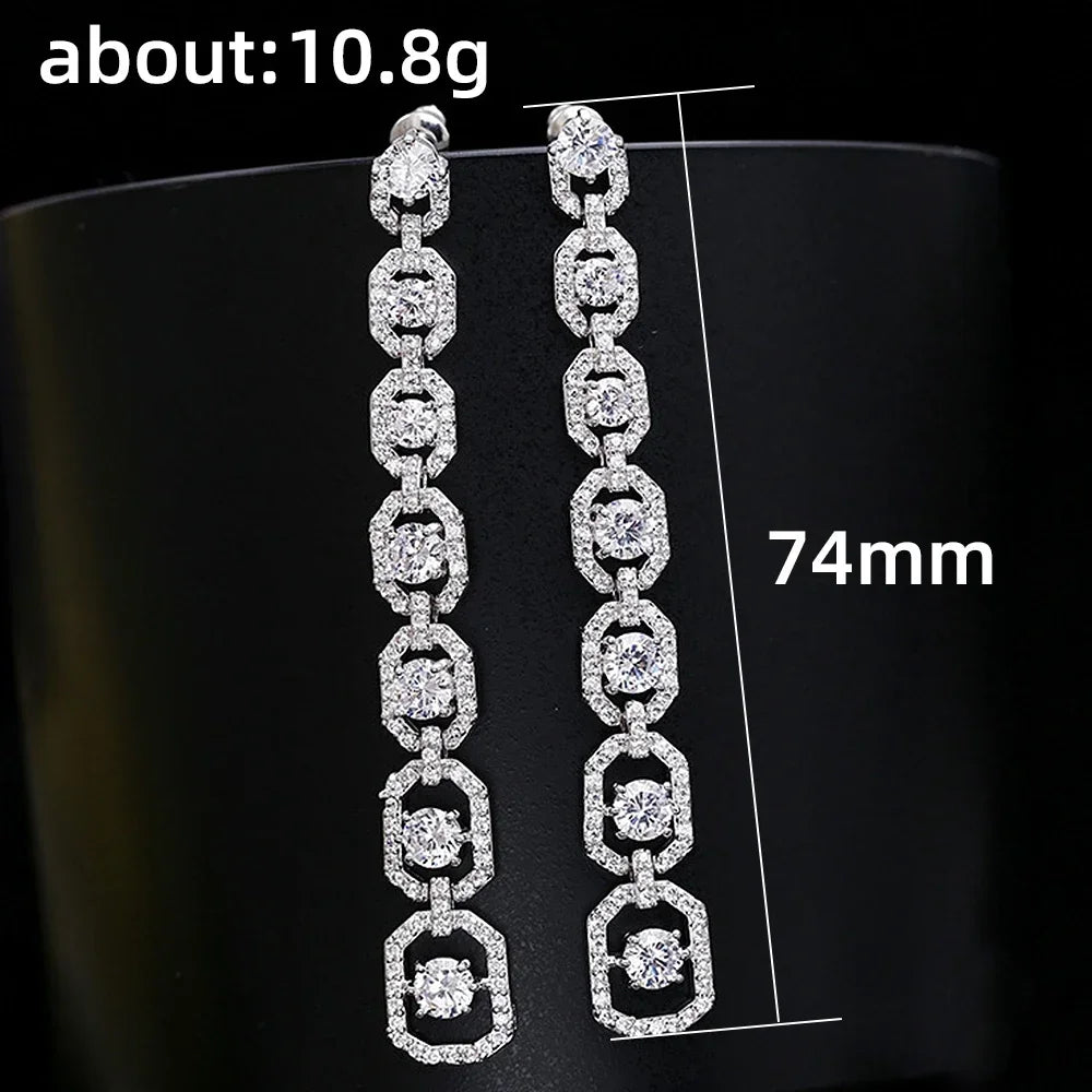 Radiant Geometric Cubic Zirconia Drop Earrings