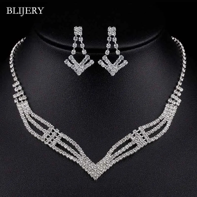 BLIJERY Crystal Bridal Jewellery Set