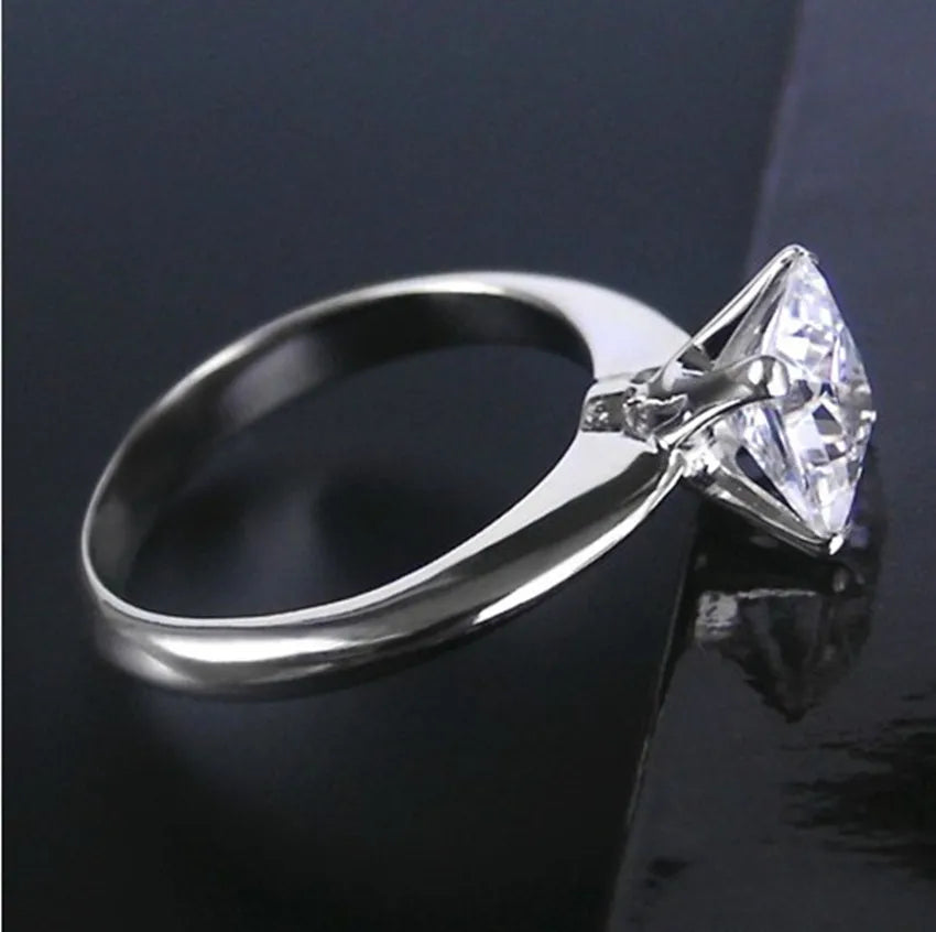 Heart’s Harmony- Solid Platinum and 1CT Princess Cut Diamond Engagement Ring - Glamourize 