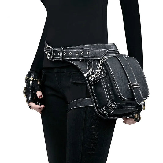 Chic Noir Leather Belt Bag with Luxe Chain Detail - Glamourize 