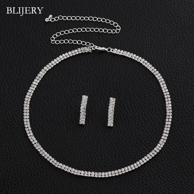 BLIJERY Crystal Bridal Jewellery Set