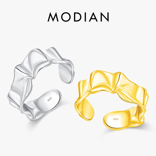 Modian Sterling Silver & Gold-Plated Asymmetrical Wave Ring