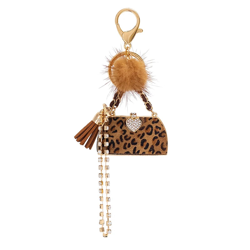 Trendy Leopard Print Mini Purse - Chic Style with Pompom & Gold Keychain” - Glamourize 