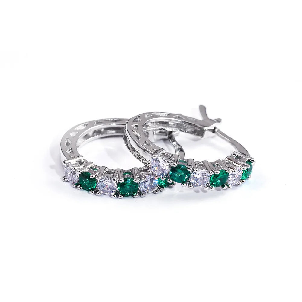 Sophisticated Sterling Silver Hoop Earrings with Gemstones