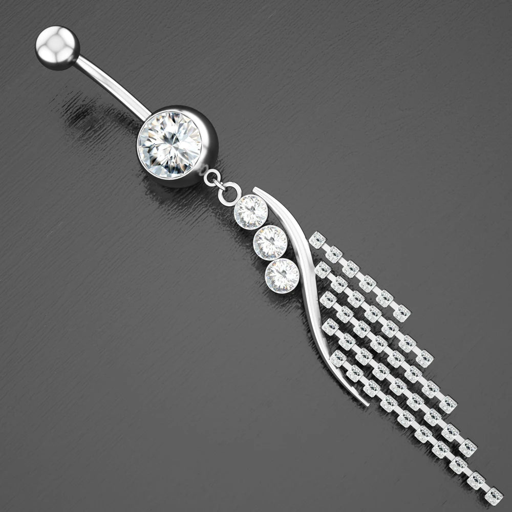 Trendy Stainless Steel & Cubic Zirconia Water Drop Belly Button Ring