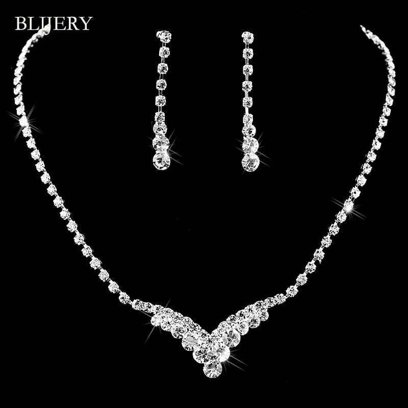 BLIJERY Crystal Bridal Jewellery Set