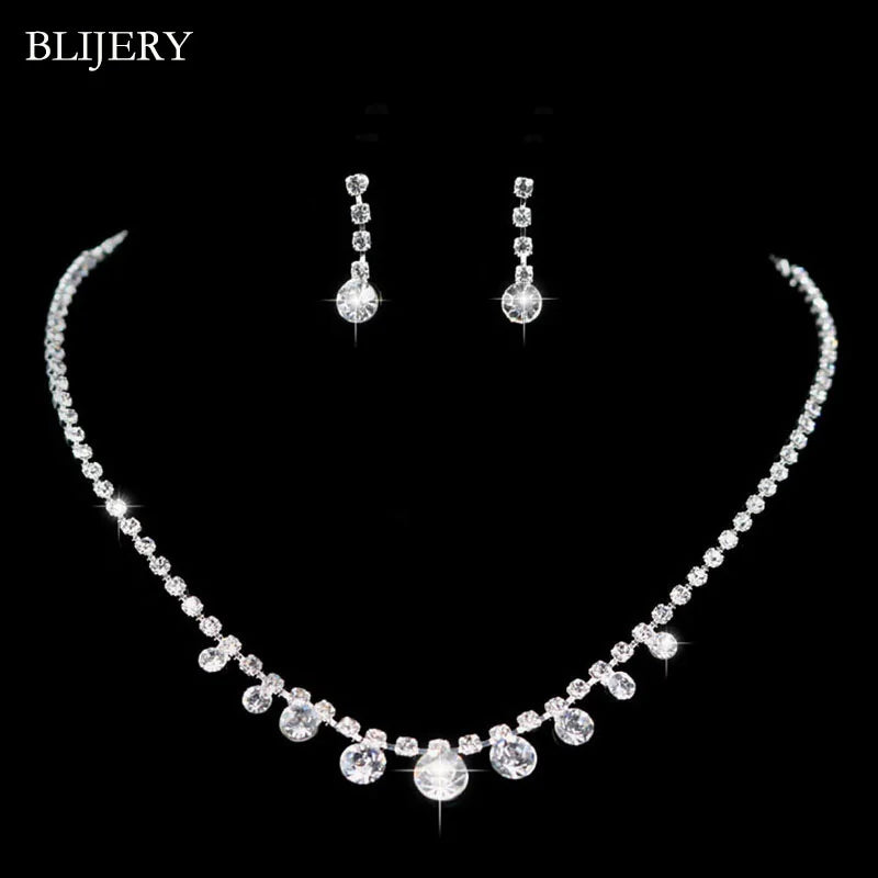 BLIJERY Crystal Bridal Jewellery Set