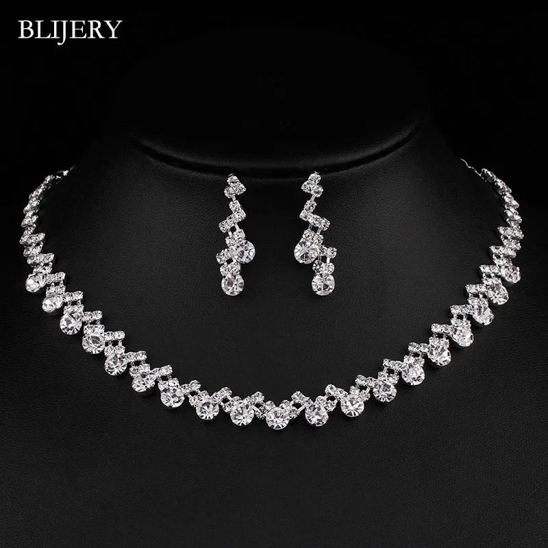 BLIJERY Crystal Bridal Jewellery Set