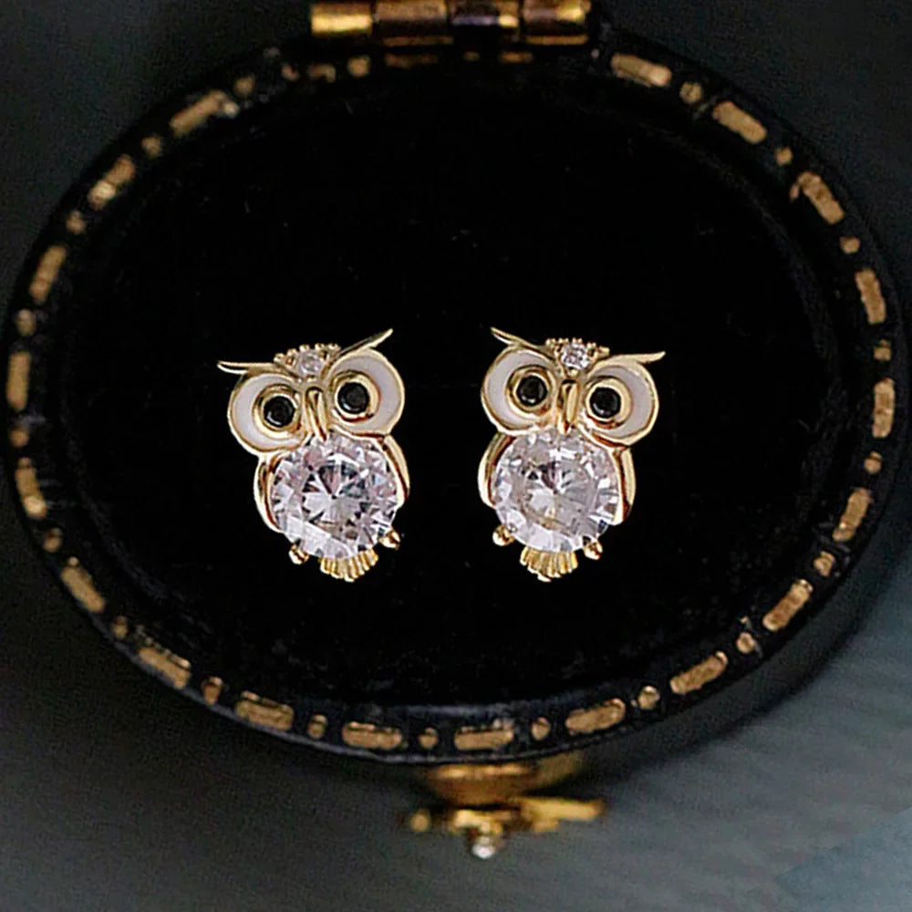 Elegant Cubic Zirconia Owl Earrings