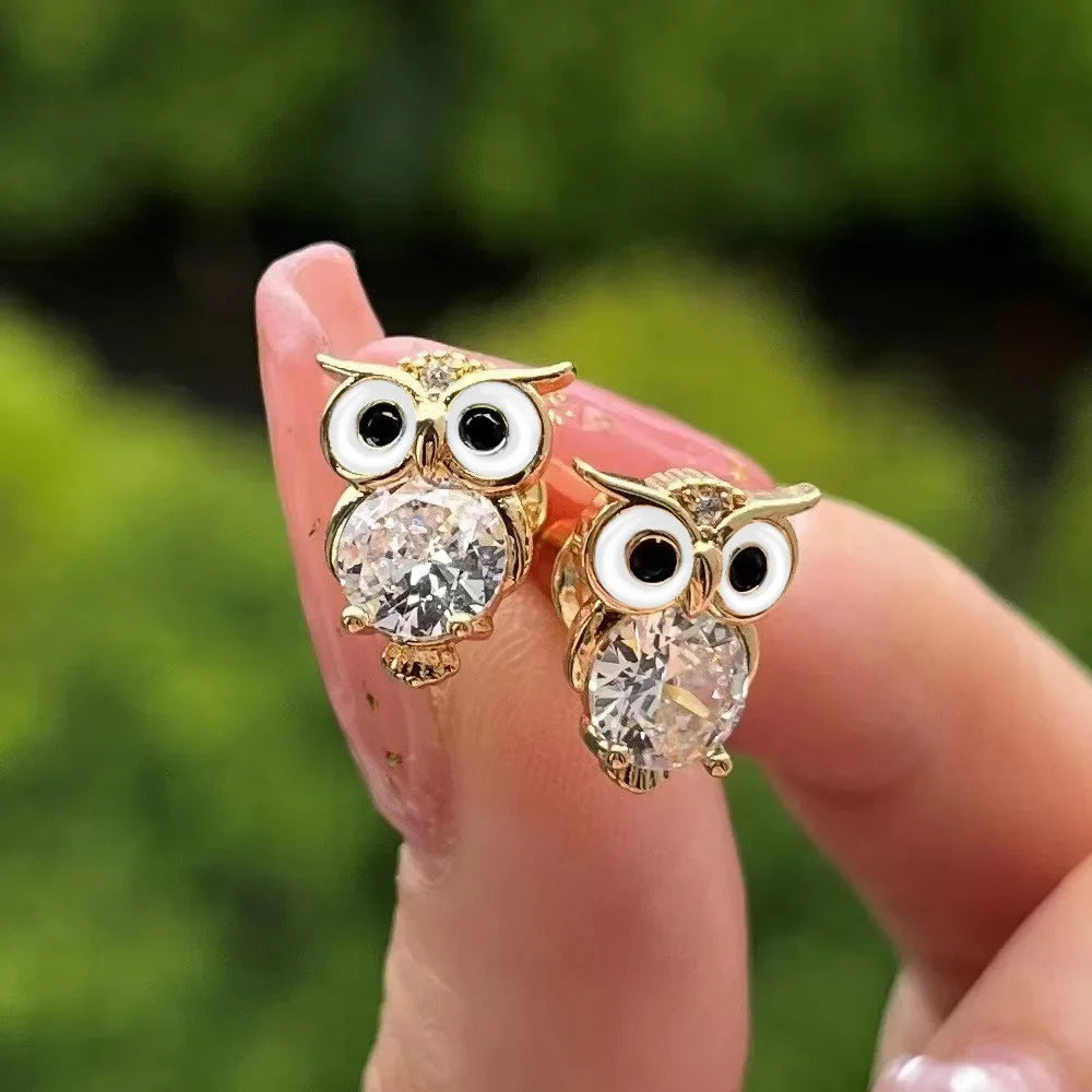 Elegant Cubic Zirconia Owl Earrings