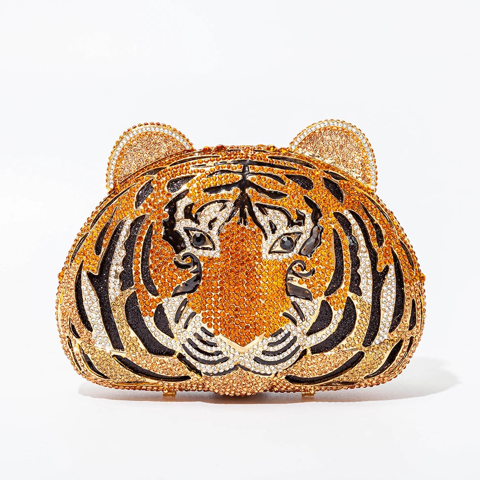 Tiger Face Crystal Clutch Bag - Glamourize 