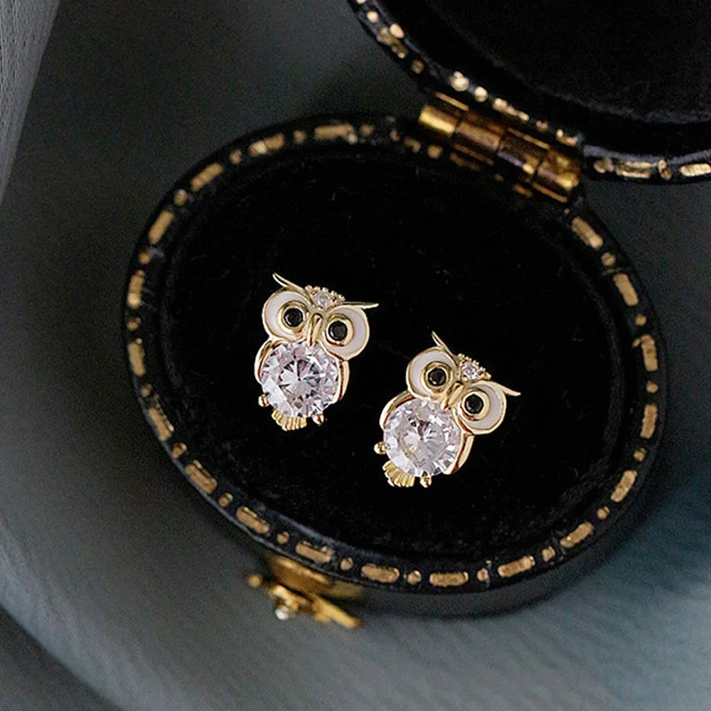 Elegant Cubic Zirconia Owl Earrings