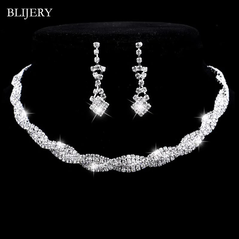 BLIJERY Crystal Bridal Jewellery Set