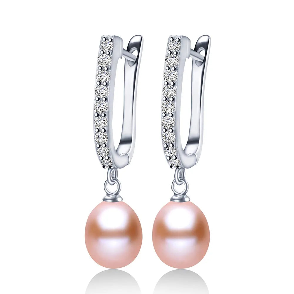 Lustrous Pearl Drop Earrings with Sparkling Cubic Zirconia in Sterling Silver