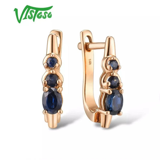 Sapphire Serenade 14K 585 Rose Gold Earrings - Glamourize 