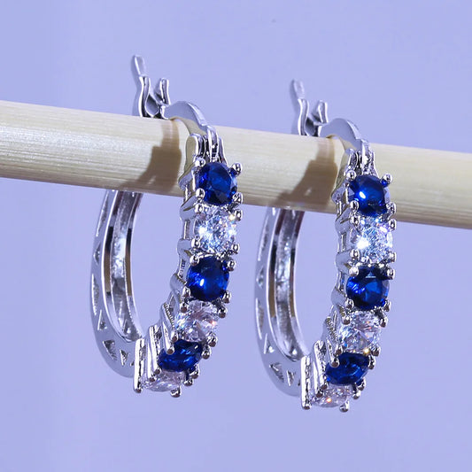 Sophisticated Sterling Silver Hoop Earrings with Gemstones