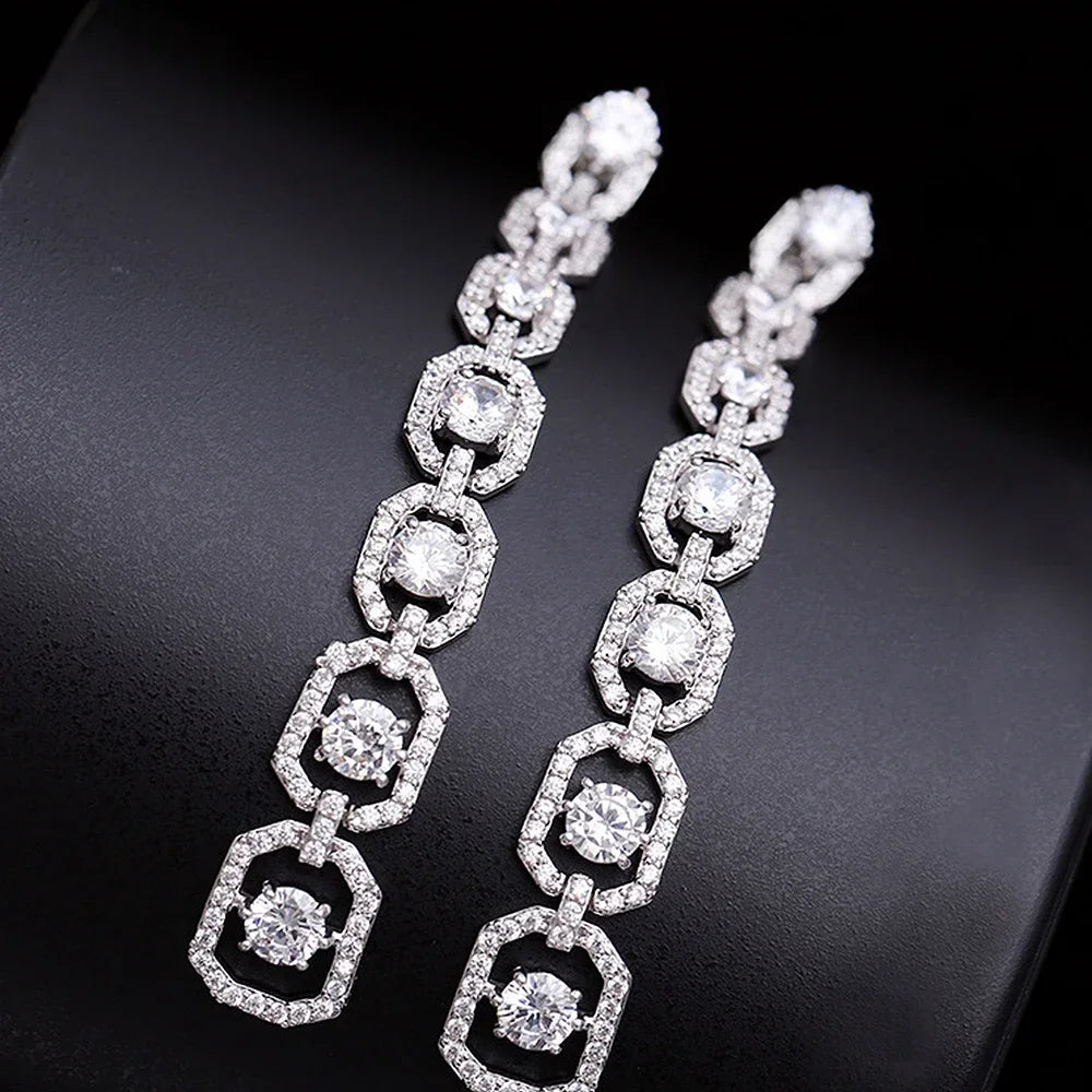 Radiant Geometric Cubic Zirconia Drop Earrings