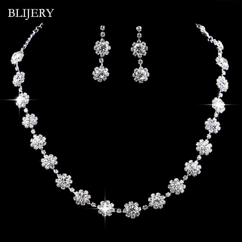 BLIJERY Crystal Bridal Jewellery Set