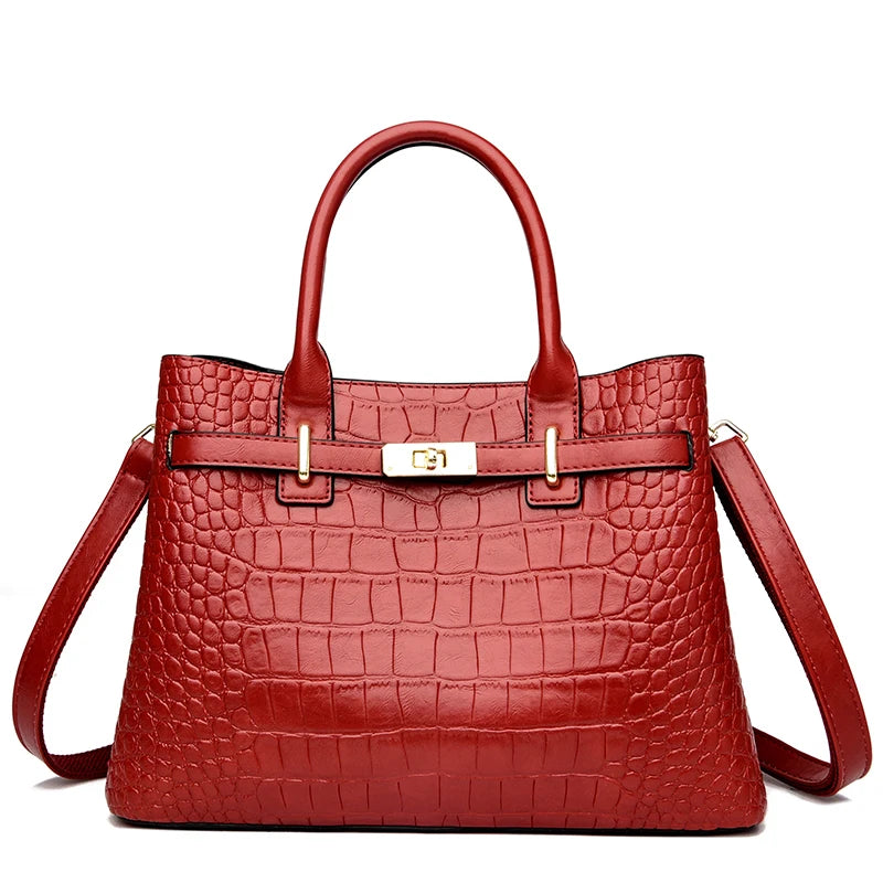 Chic Vegan Leather Luxury Crocodile Pattern Handbag - Glamourize 