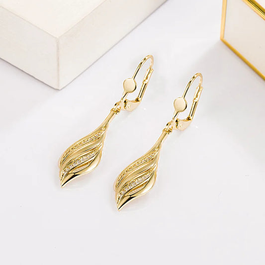 Diamond-Embellished Gold Leaf Earrings