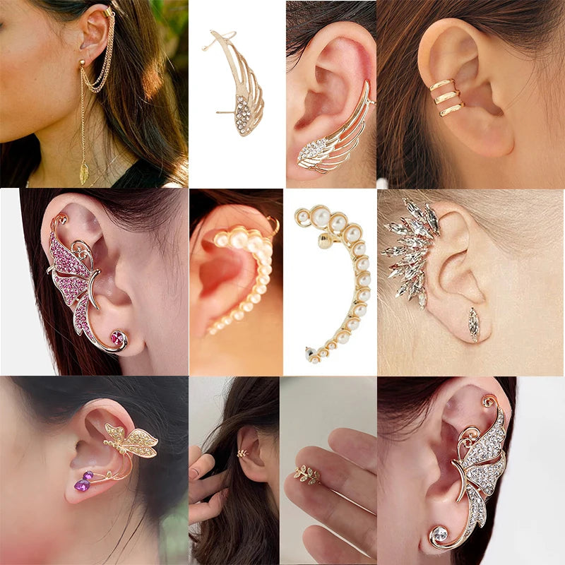 Guangtuo Rhinestone Crystal Clip-On Adjustable Ear Cuffs Earrings