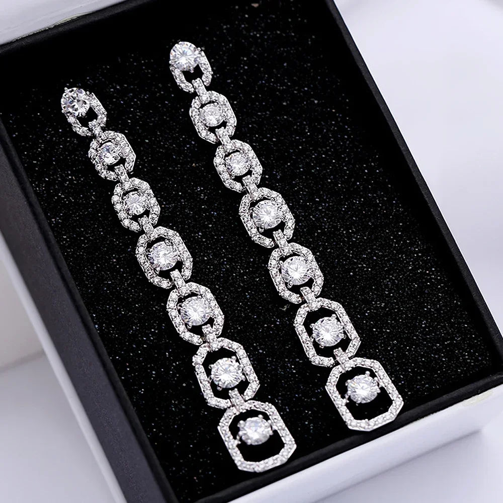 Radiant Geometric Cubic Zirconia Drop Earrings