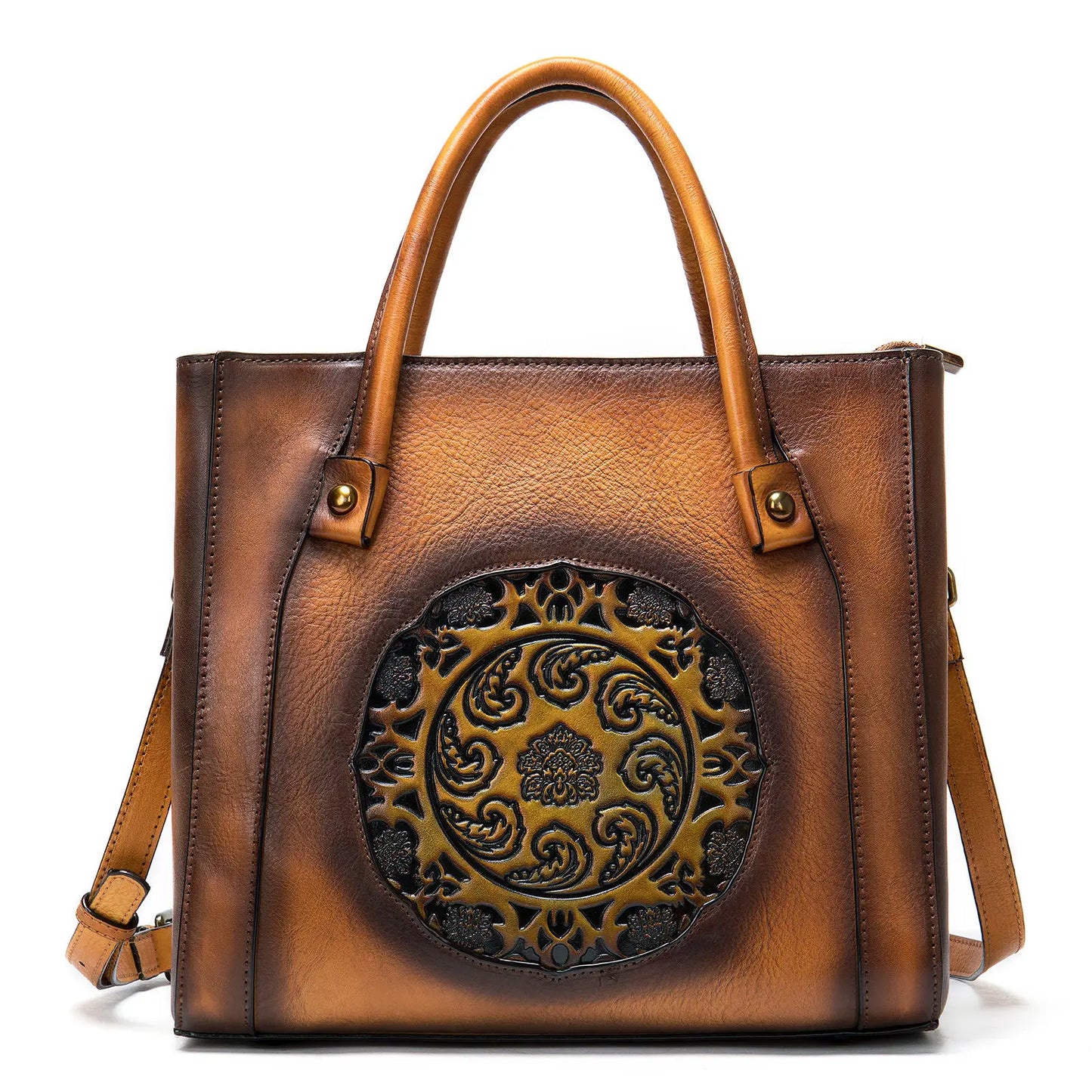 Vintage Elegance Embossed Genuine Leather Shoulder Bag - Glamourize 