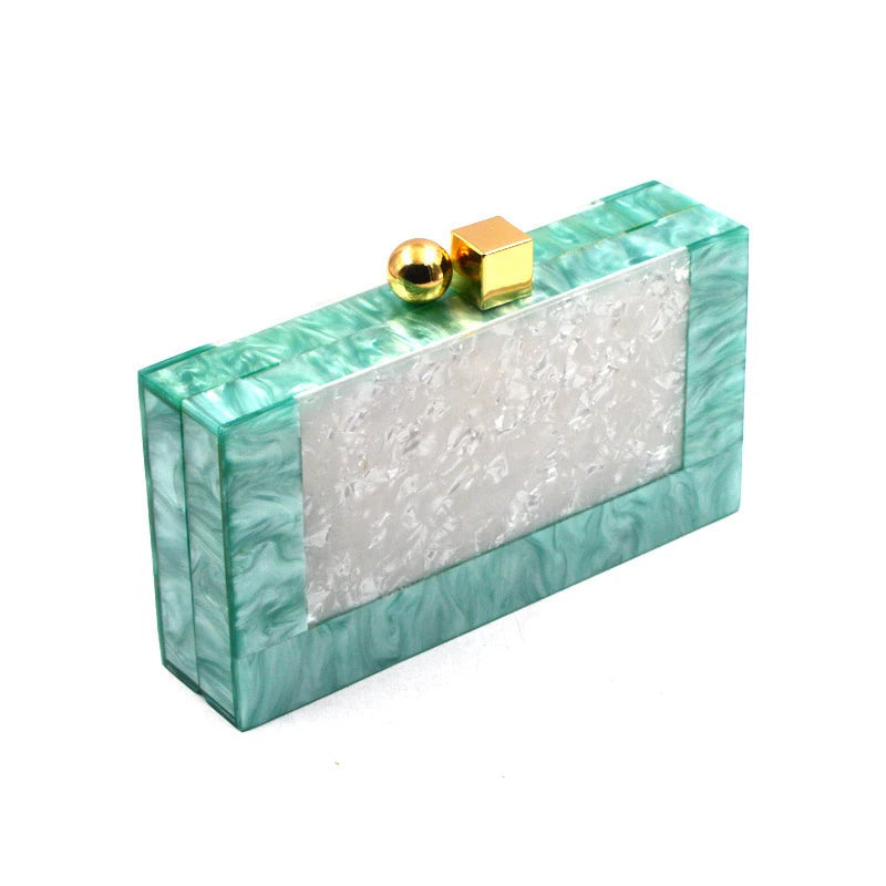 Modern Geometric Acrylic Clutch Bag with Gold Shoulder Chain - Glamourize 