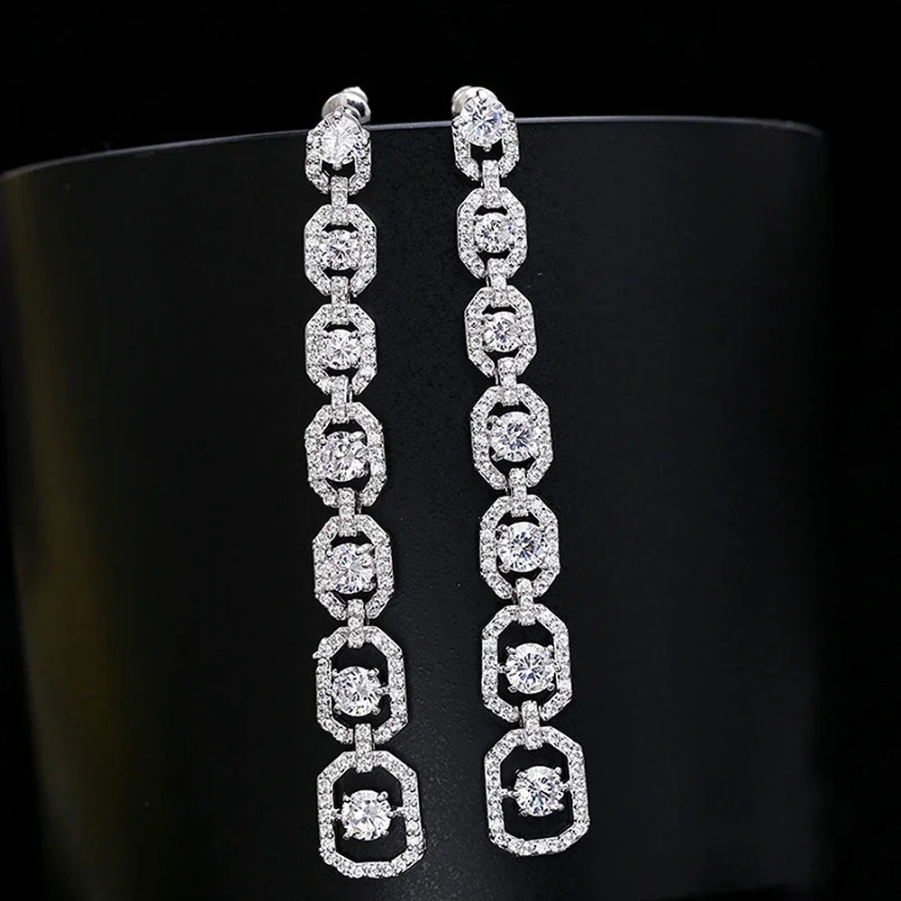 Radiant Geometric Cubic Zirconia Drop Earrings