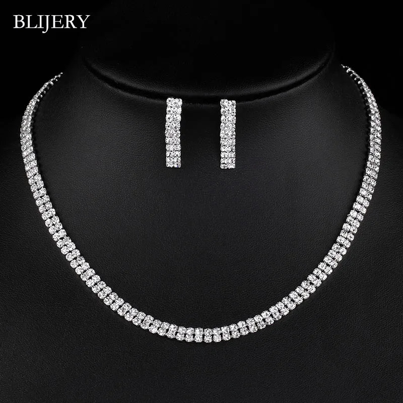 BLIJERY Crystal Bridal Jewellery Set