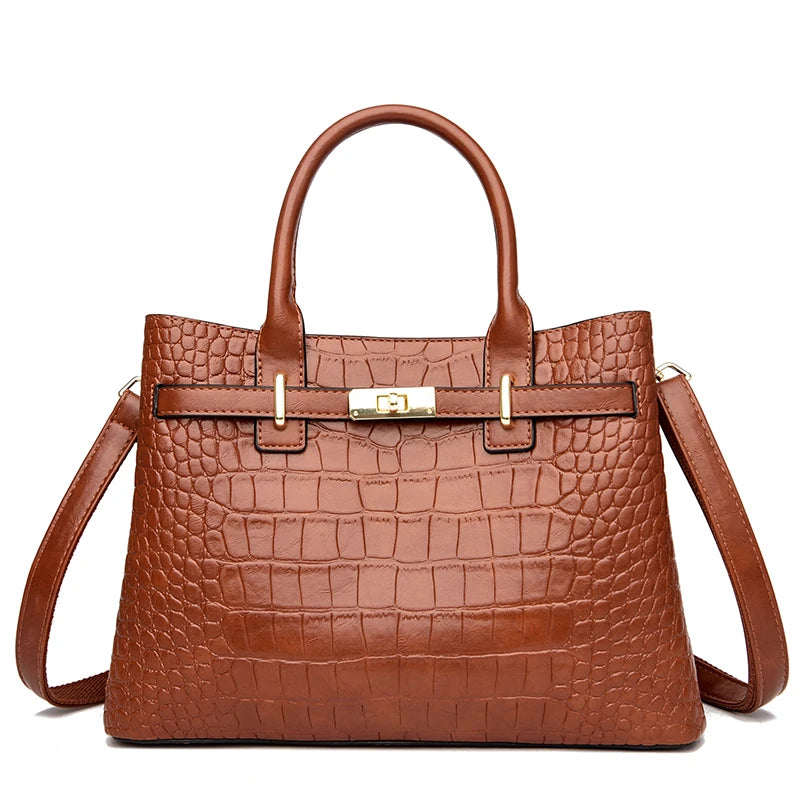 Chic Vegan Leather Luxury Crocodile Pattern Handbag - Glamourize 