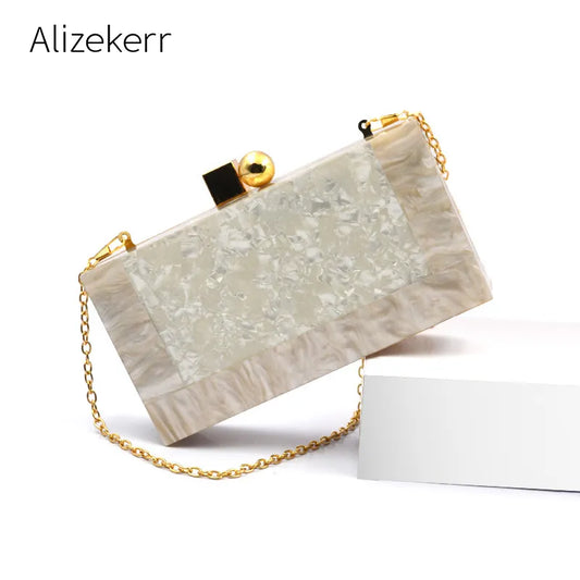 Modern Geometric Acrylic Clutch Bag with Gold Shoulder Chain - Glamourize 